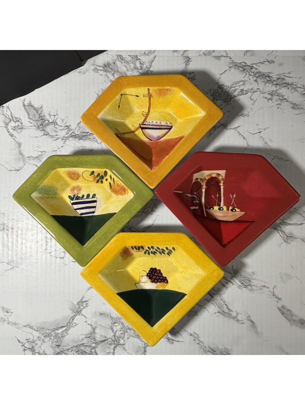 Sakura Colorful Unique diamond Shape Appetizer Tidbit Nut Bowl, set of 4